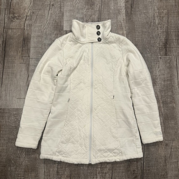 The North Face White Quilted Fleece Jacket Women's Size Medium High Neck Zip Up - Picture 1 of 14